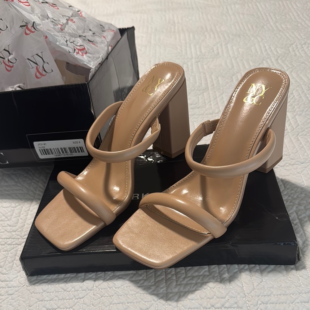 New York & Company Women's Beige Block Heel Sandals - New